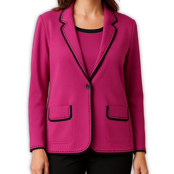 Misook Sweater Jacket Set Pink Black Trim Knit Shell 2 Pc L Modern Heritage - Picture 13 of 13